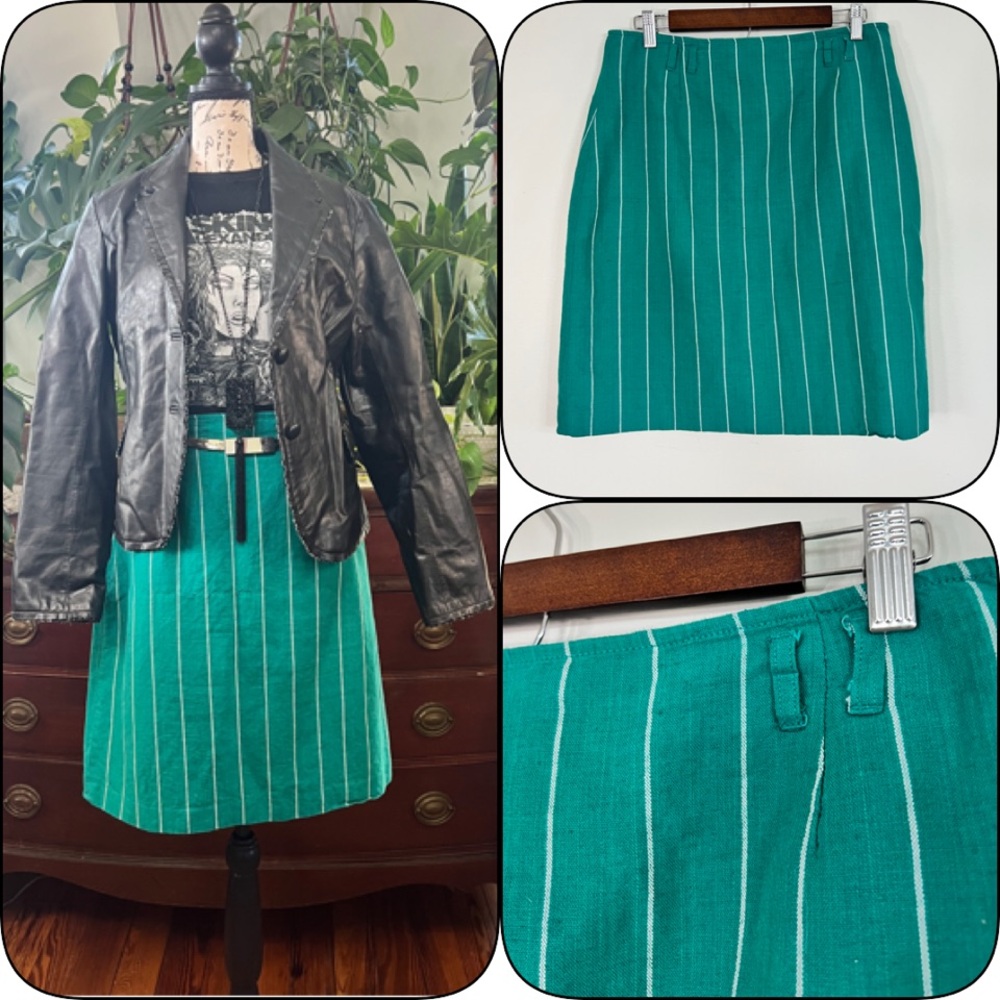 Vintage Paul Harris Midi Linen Blend Skirt with Pinstripes